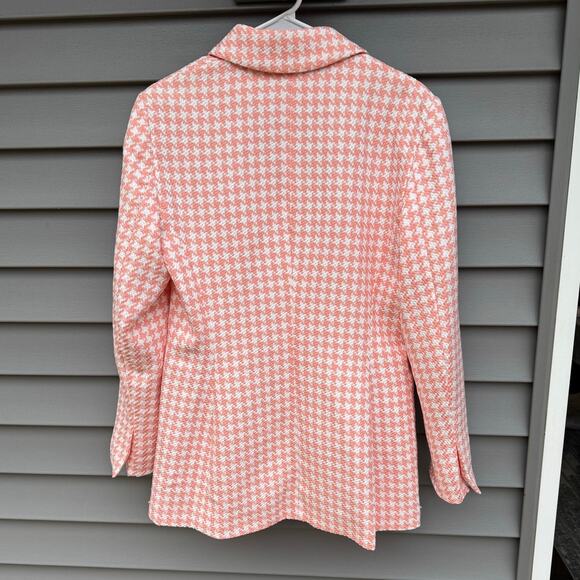 ASOS size 10 Pink and White Dogstooth Houndstooth Long Suit Blazer Jacket - Picture 11 of 12